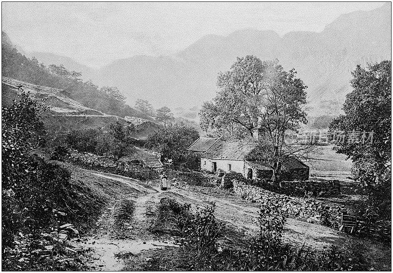 英格兰和威尔士的古董黑白照片:Llyn Crafnant Valley, Trefriw